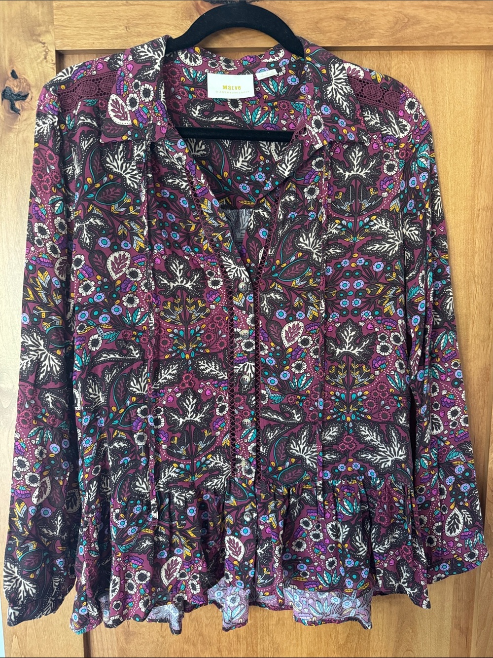 Maeve Plum Floral Button-Front Peplum Blouse